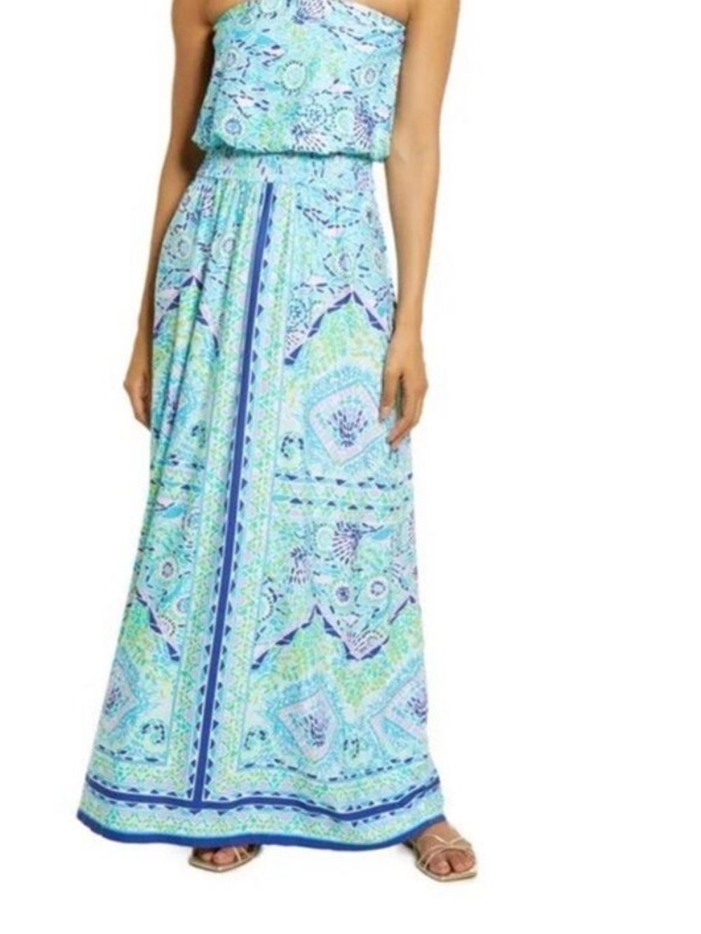 Lilly Pulitzer Marnie Strapless Maxi Dress in Open Water Print. Size Medium. - Picture 2 of 8